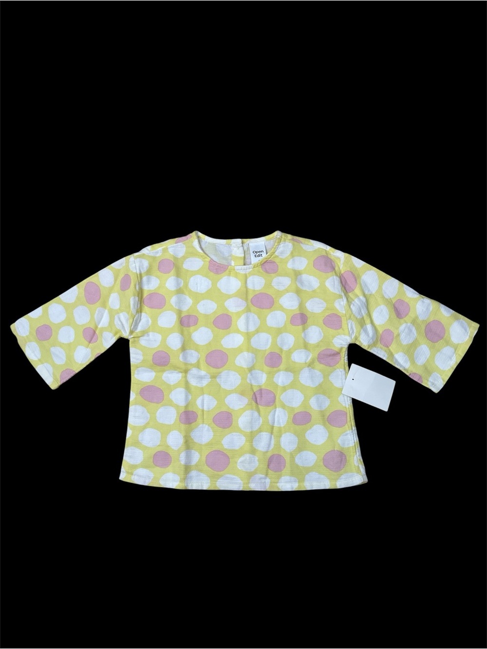 OPEN EDIT Kids Yellow Polka Dot 3/4Th Sleeves Summer Casual Girl’s Top
